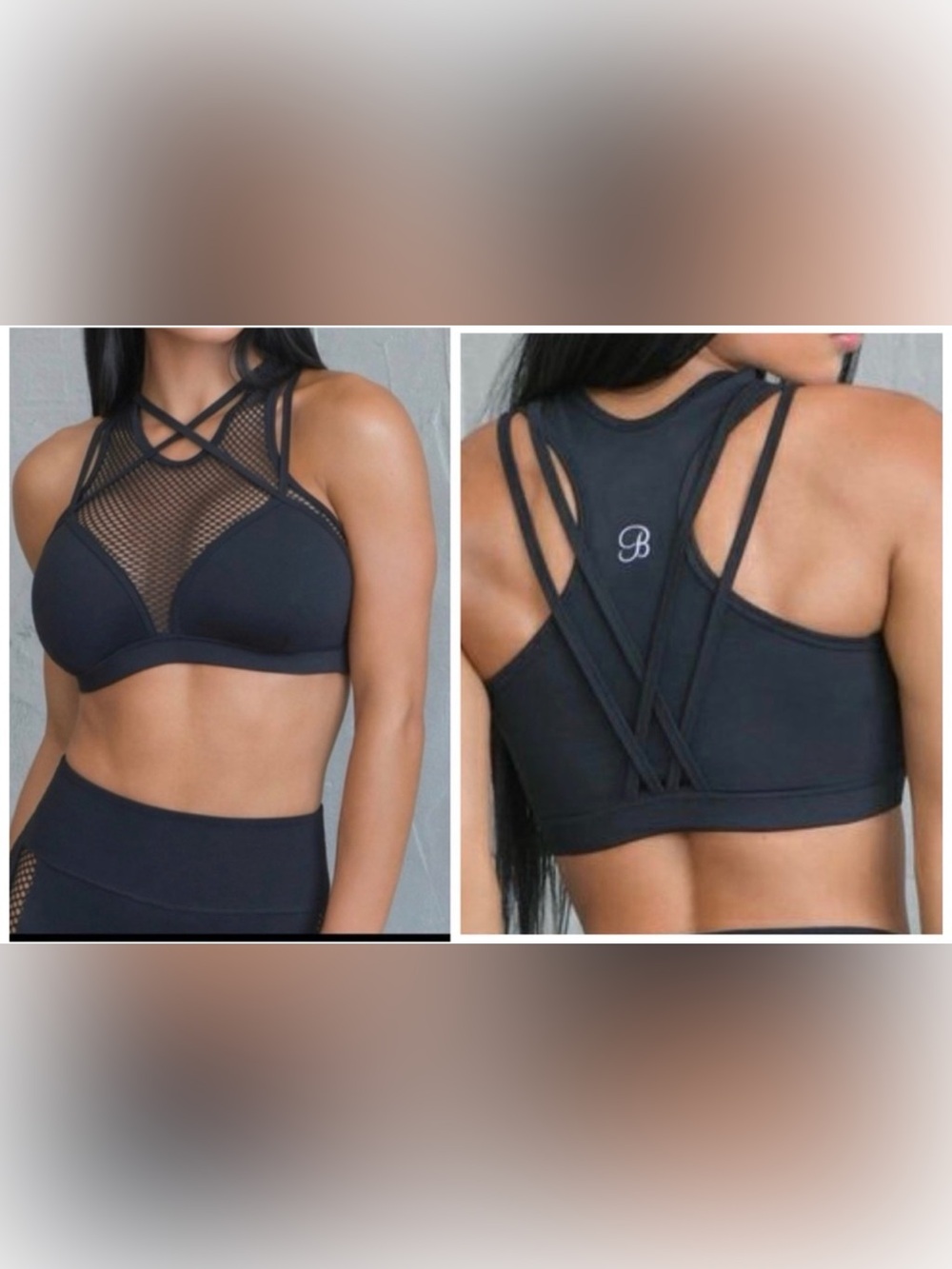 Bombshell Sportswear Black Mesh Crisscross Strappy Sports Bra